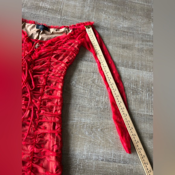 Majorelle Revolve Mesh Polka Dot Mini Dress Off The Shoulder Sexy Dress S Red - Picture 8 of 11